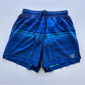 New Balance Running Shorts, Men’s Small, Blue with horizontal stripes